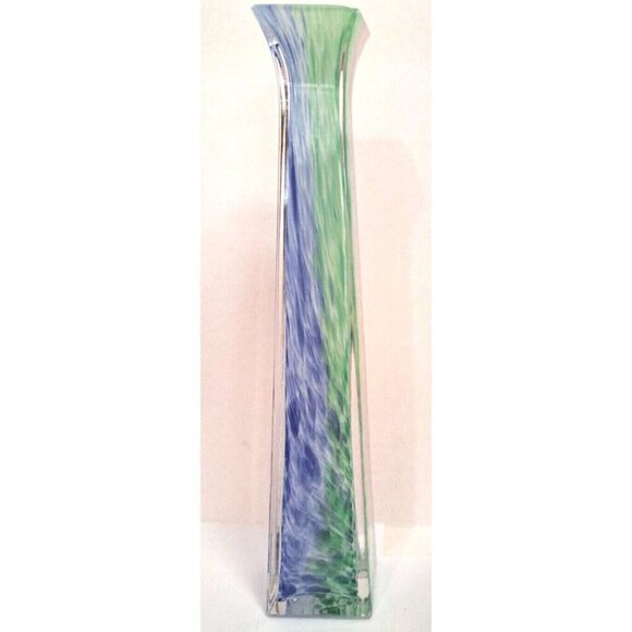 Vintage 9" Tall Square Lavorazione Murano Multicolor Hand Blown Bud Vase FLAW! - Picture 4 of 10